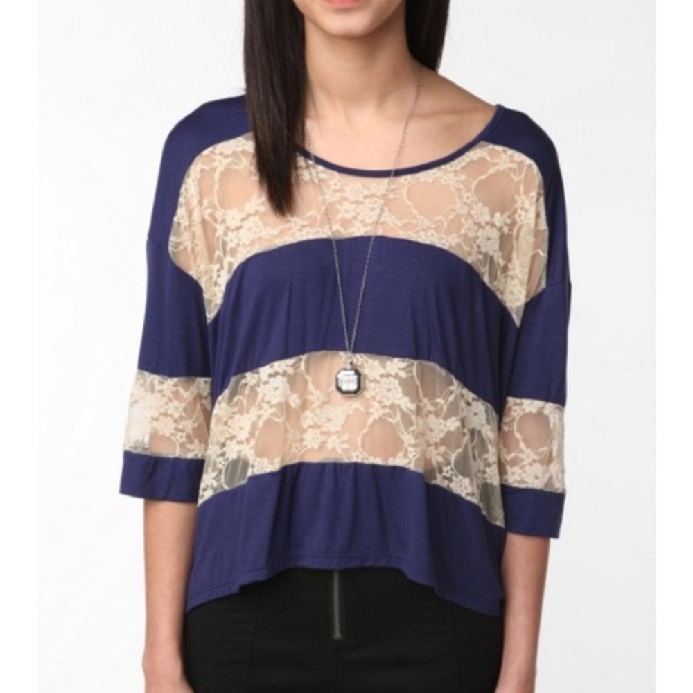 Urban Outfitters Staring At Stars Navy & Lace Top